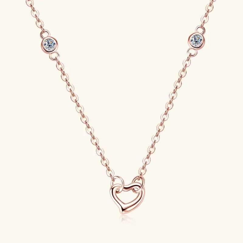 Moissanite Heart Necklace - Rose Gold Plated Silver Velanci