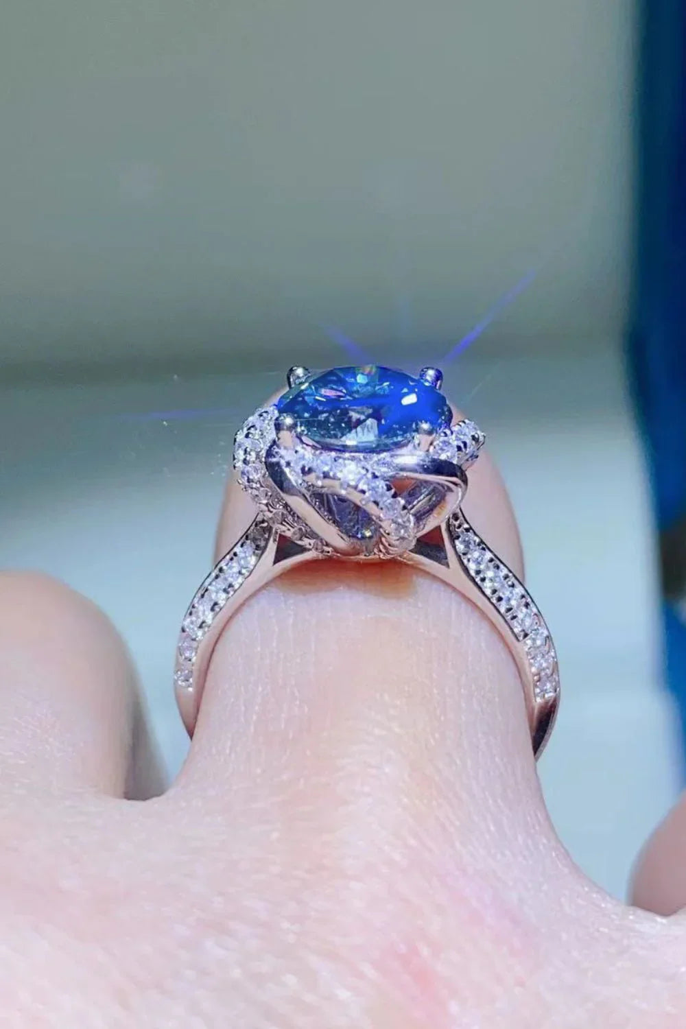 Ring Giulia - 2 Carat Cobalt Blue Moissanite SterlingSilver Women's Ring Velanci