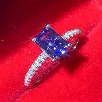 Moissanite Rectangle Ring Chiara - Azure Blue Sparkle Women's Ring Velanci