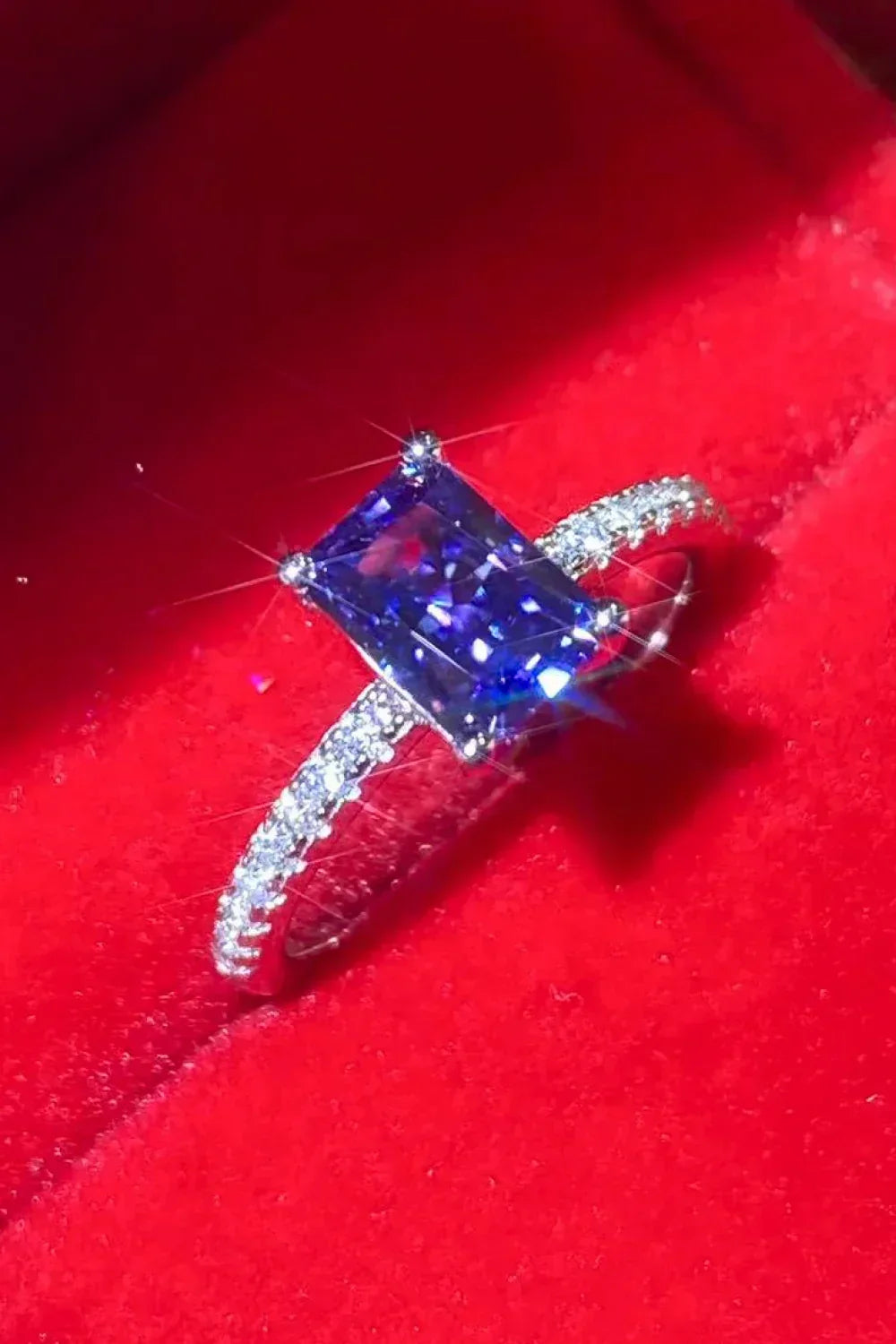 Moissanite Rectangle Ring Chiara - Azure Blue Sparkle Women's Ring Velanci