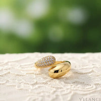 Gold Open Ring Giovanna - Adjustable, Crystal Crown Band Women's Ring Velanci