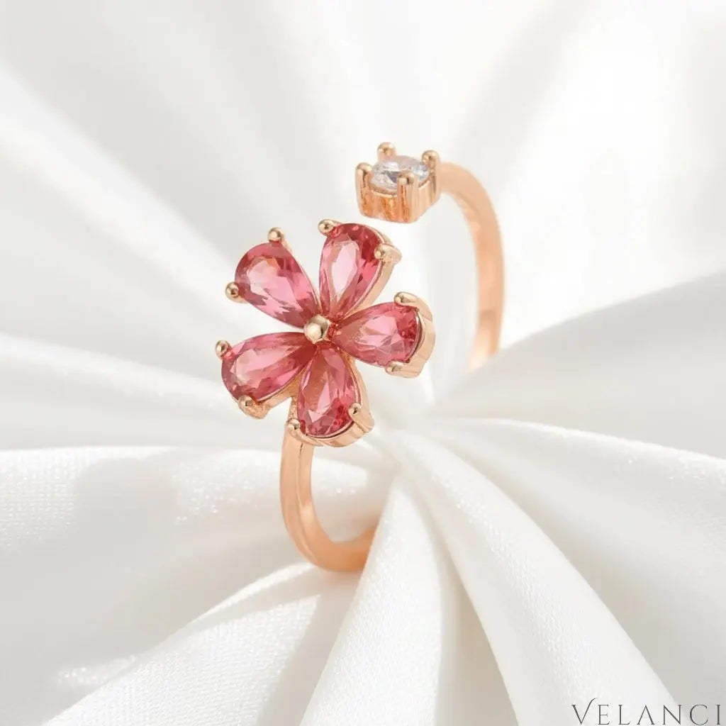 Flower Ring Elena - 18K Gold Plated Zircon Bloom Ring Velanci