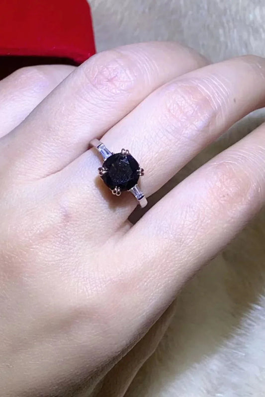2 Carat Moissanite Ring Francesca - Minimalist Black Center Women's Ring Velanci
