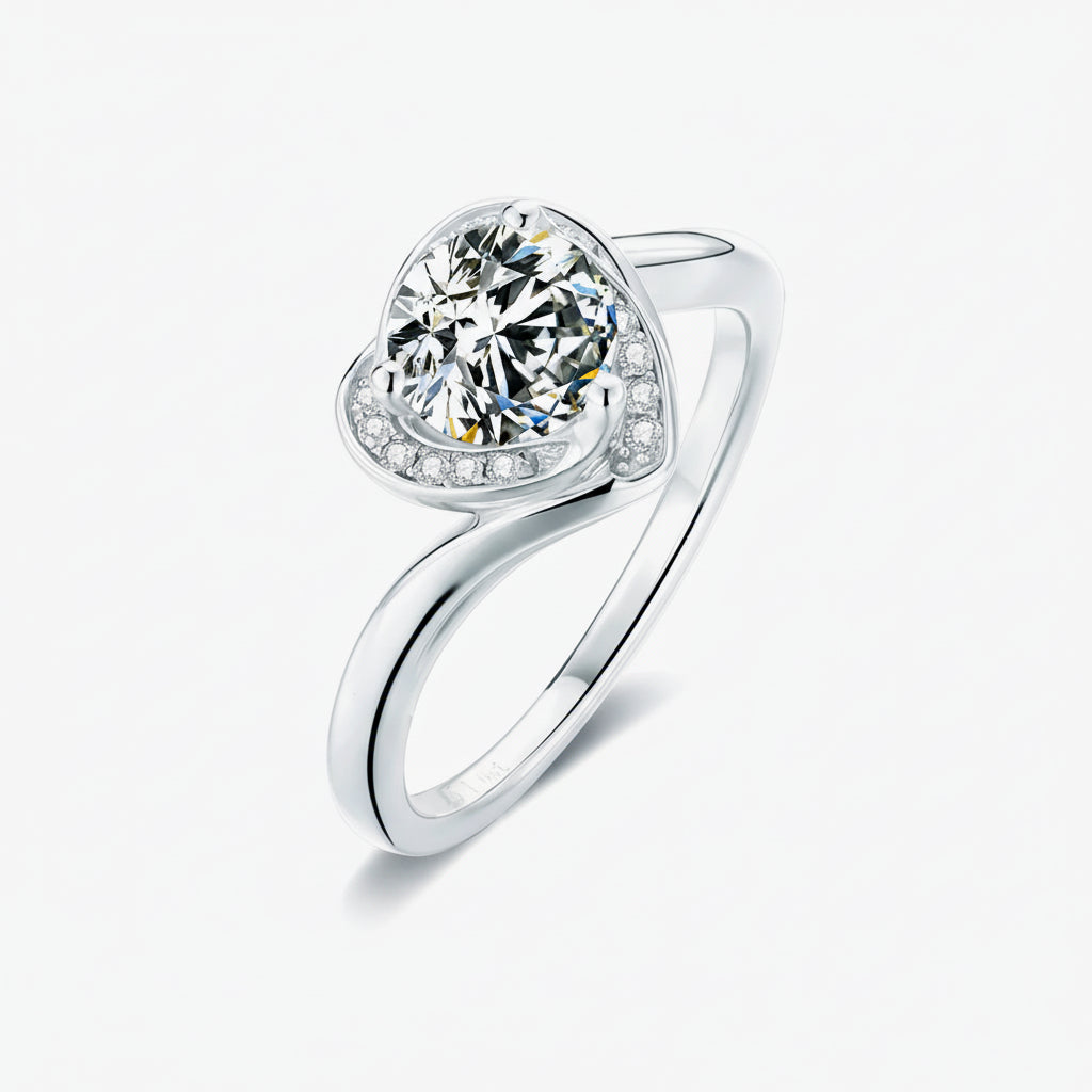 Platinum-Plated 1Ct Moissanite Heart Ring Lucia - Coastal Women's Ring Velanci