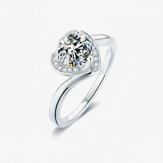 Platinum-Plated 1Ct Moissanite Heart Ring Lucia - Coastal Women's Ring Velanci