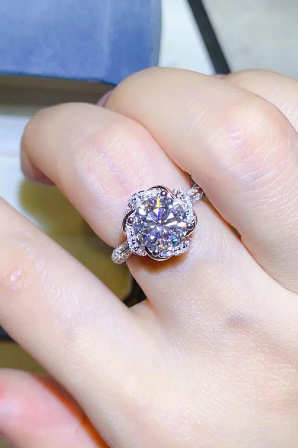 Moissanite Ring Alessandra - 2ct Halo Sterling Silver Women's Ring Velanci