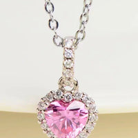 Pink Moissanite Heart Pendant Necklace Sterling Silver Velanci