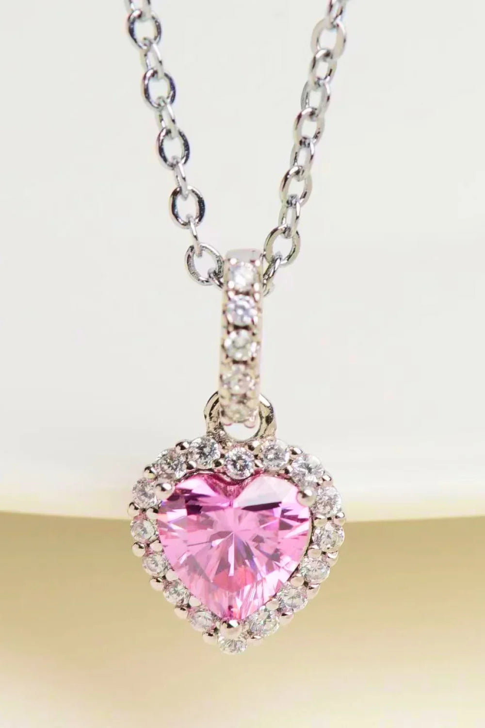 Pink Moissanite Heart Pendant Necklace Sterling Silver Velanci