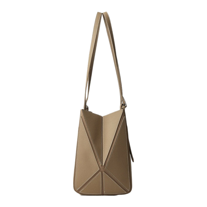 Elegant Camel Textured Leather Shoulder Tote