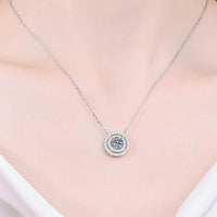 Rhodium Plated Moissanite Round Pendant Necklace - 0.5ct Velanci
