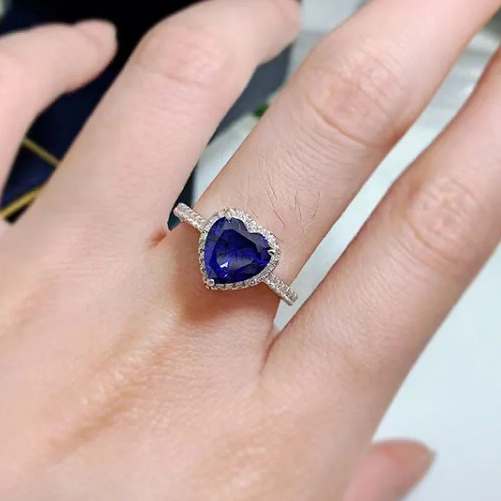 Ring Maria - 2ct Heart Moissanite Halo, Sterling Silver Women's Ring Velanci