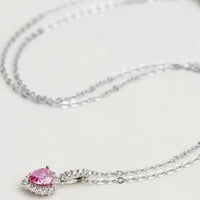 Pink Moissanite Heart Pendant Necklace Sterling Silver Velanci