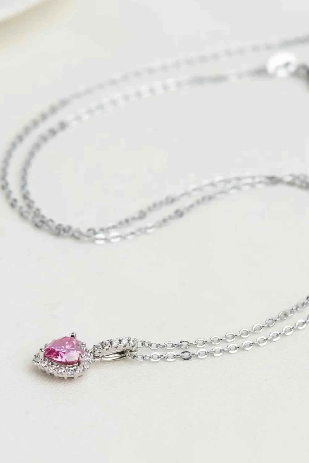 Pink Moissanite Heart Pendant Necklace Sterling Silver Velanci