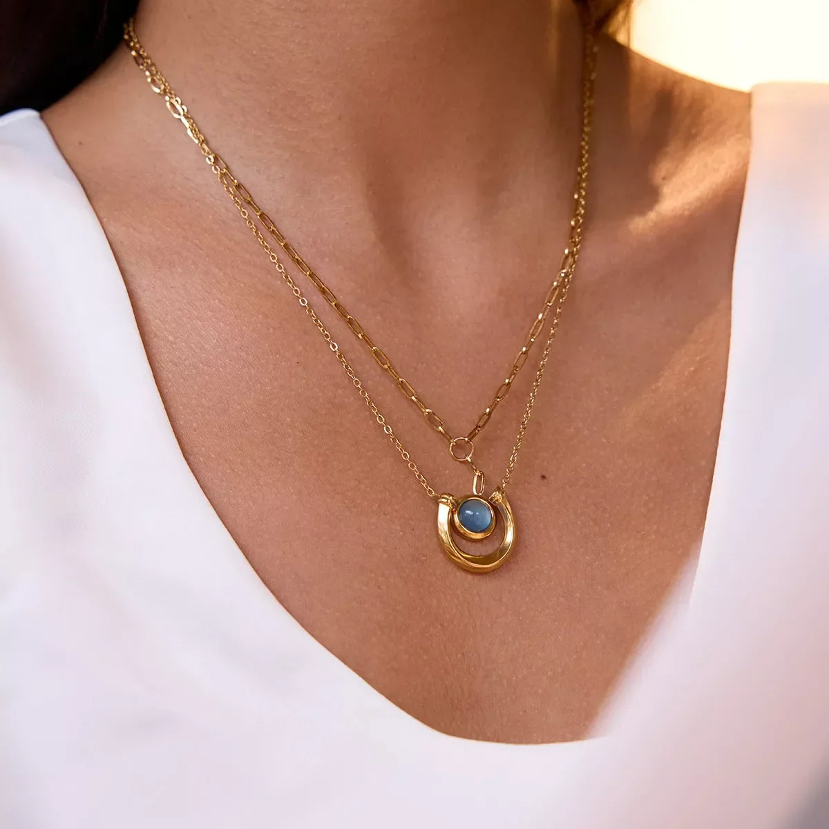Two-Piece Pendant Necklace In 18K Gold-Plated Finish Velanci