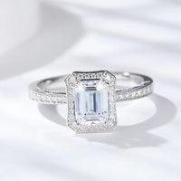 Ring Amelia - Emerald-Cut Moissanite Halo, Sterling Silver Women's Ring Velanci