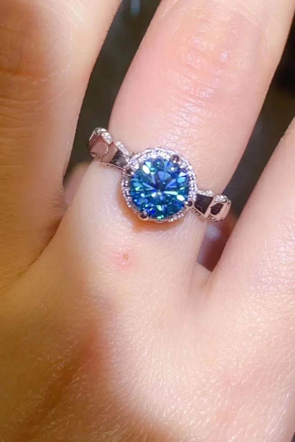 Sterling Silver 1Ct Moissanite Ring Giulia - Halo Spark Women's Ring Velanci