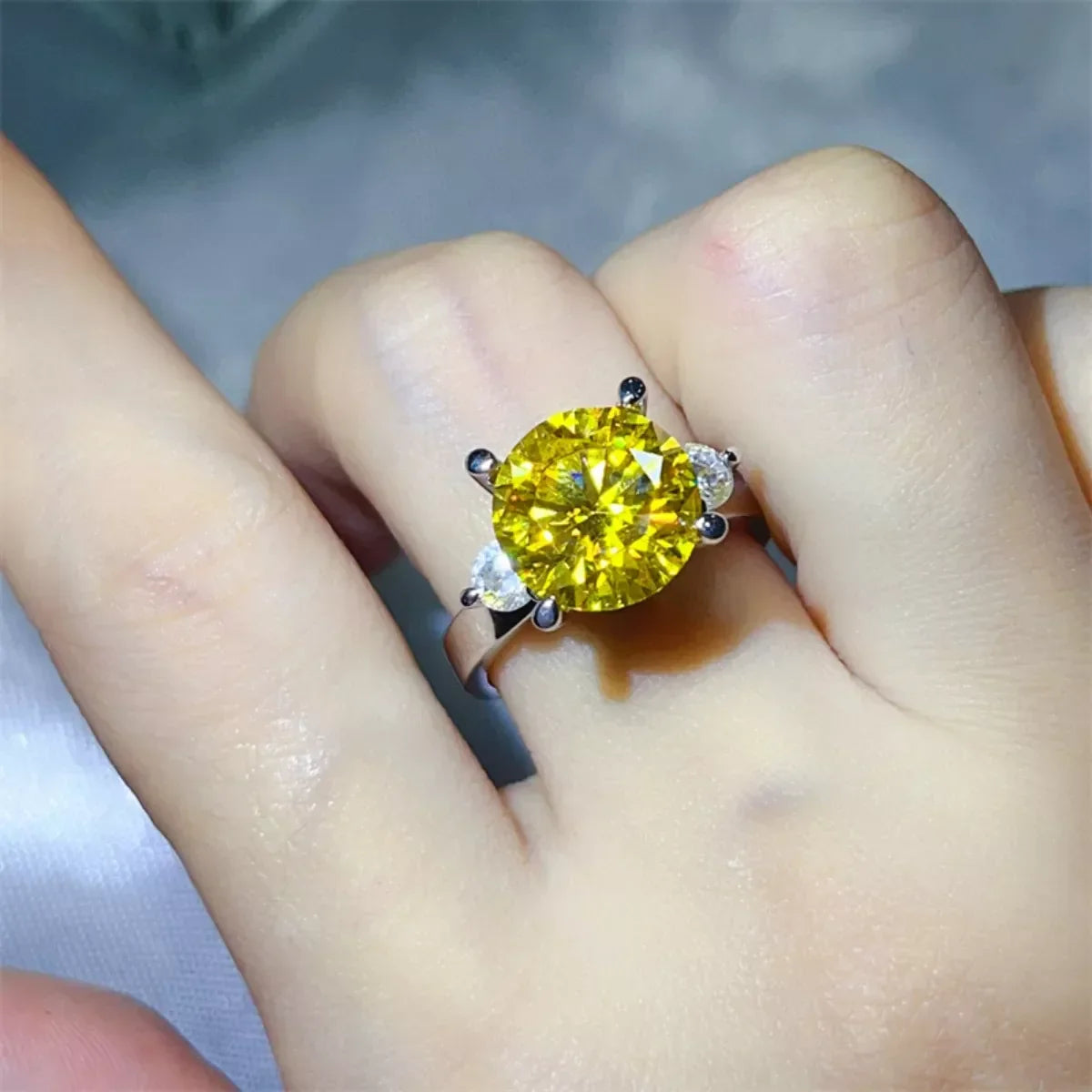 Moissanite Ring Chiara - 5 Ct Yellow Sparkle Shine Brilliant Women's Ring Velanci