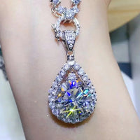Platinum-Plated Moissanite Teardrop Pendant Necklace Velanci