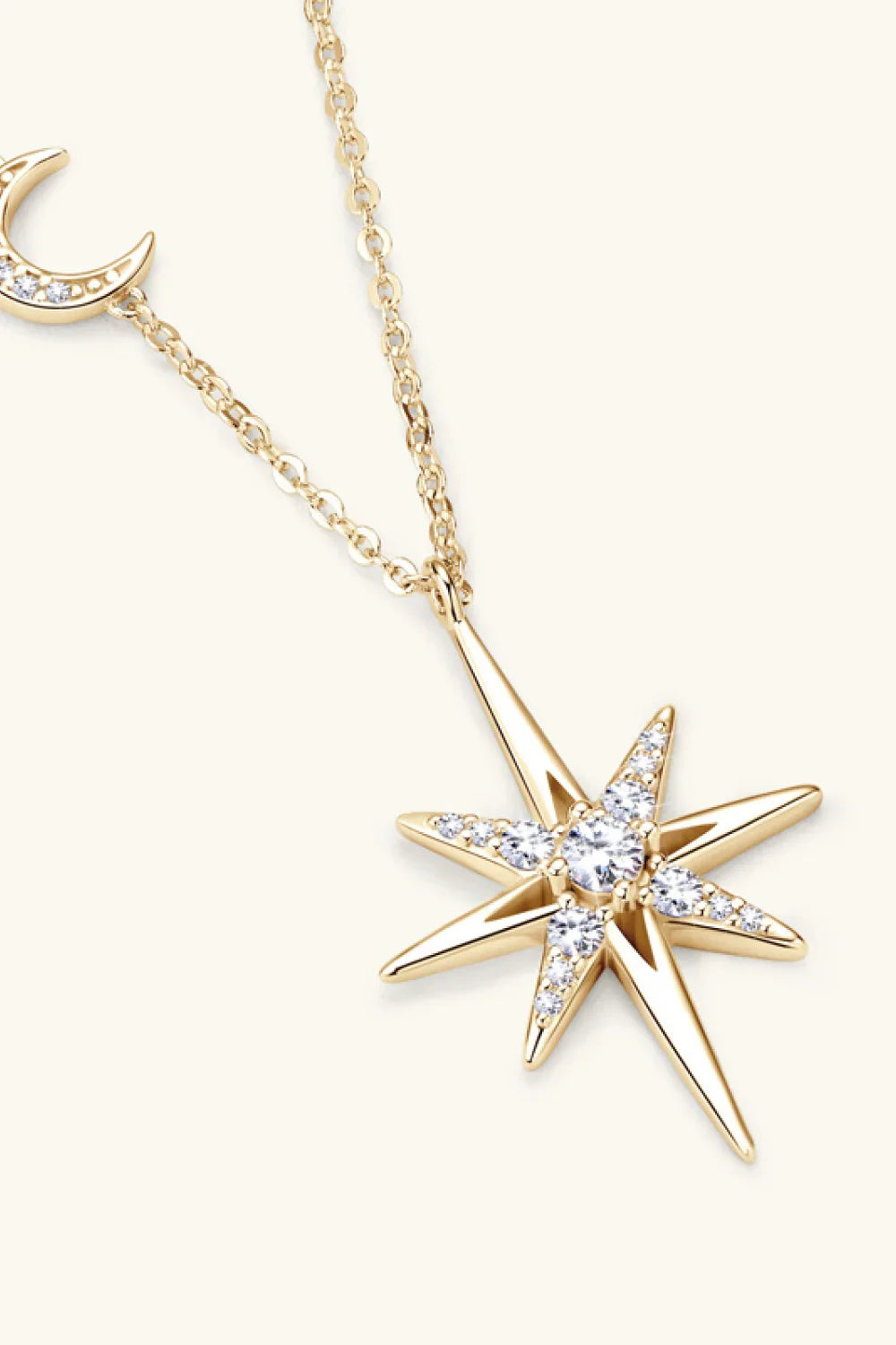 Moon Star Necklace - Platinum-Plated Moissanite Pendant Velanci
