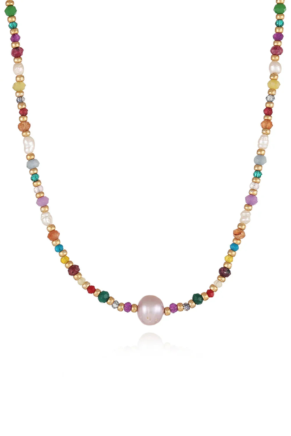 Coastal Bead Necklace - Multicolor Beads, Pearls, Crystals Velanci