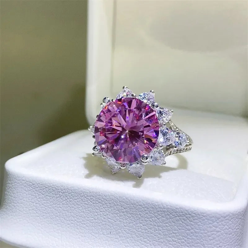 Ring Chiara - 10-Carat Pink Moissanite Halo Silver Women's Ring Velanci