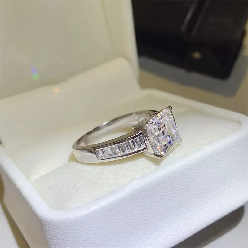 3Ct Moissanite Ring Elena - Square Cut Silver Shine Women's Ring Velanci