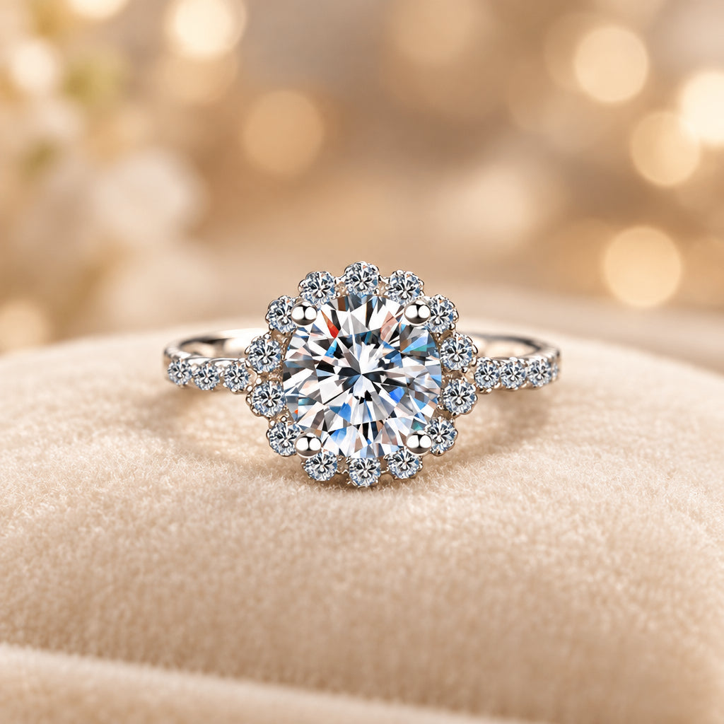1 Carat Moissanite Halo Ring Valentina - Coastal Sparkle Women's Ring Velanci