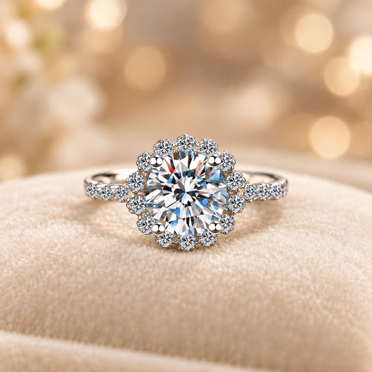 1 Carat Moissanite Halo Ring Valentina - Coastal Sparkle Women's Ring Velanci