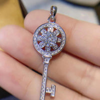 Key Pendant Necklace - 1 Carat Moissanite Platinum-Plated Velanci