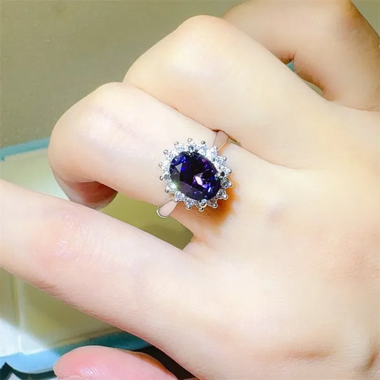 2 Carat Sterling Silver Oval Moissanite Ring Fiorella - Halo Women's Ring Velanci