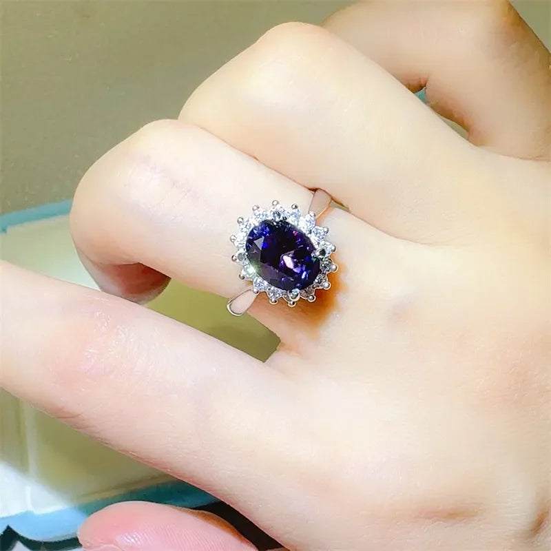 2 Carat Sterling Silver Oval Moissanite Ring Fiorella - Halo Women's Ring Velanci