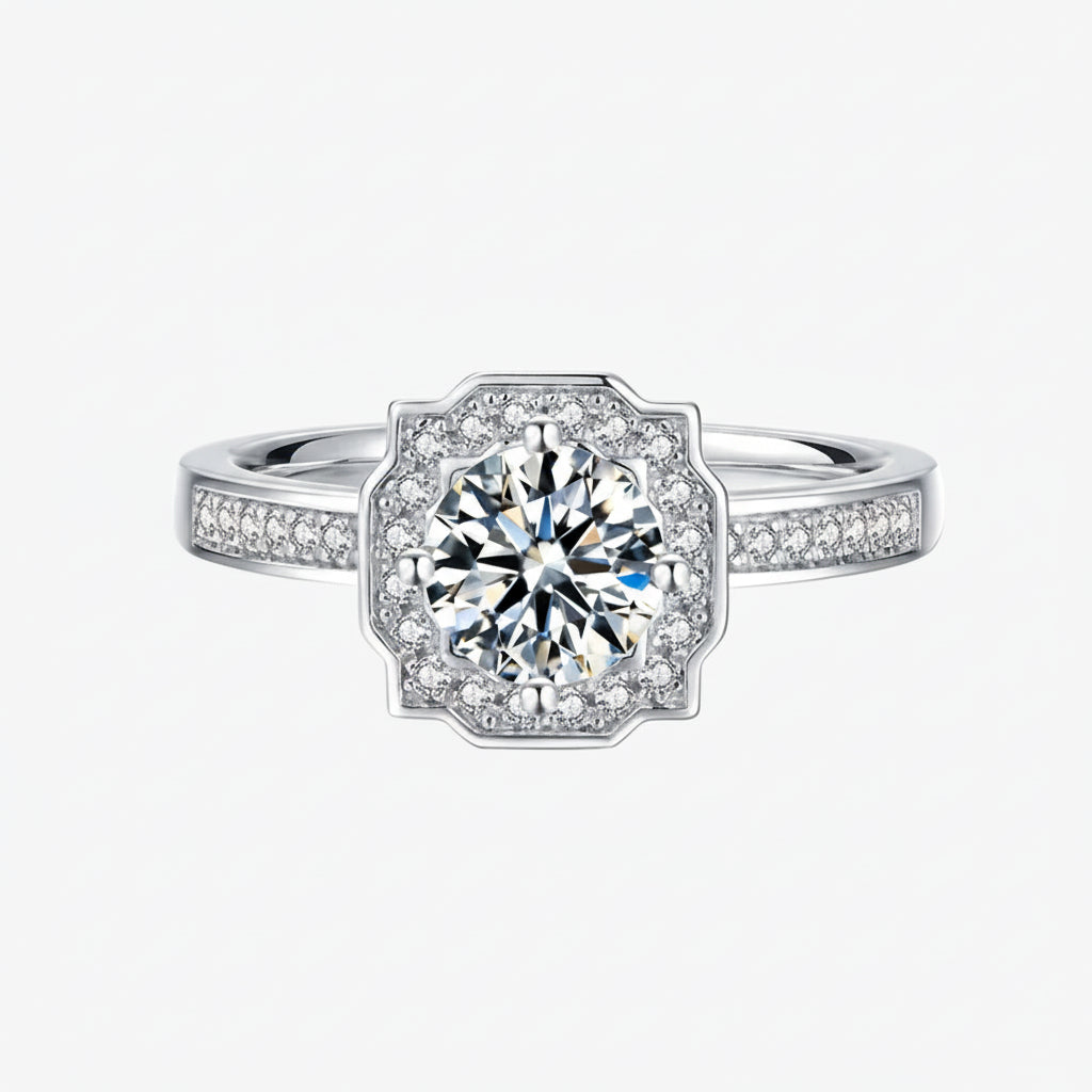 Ring Isabella Halo Sparkle - 1 Carat Moissanite Silver Women's Ring Velanci
