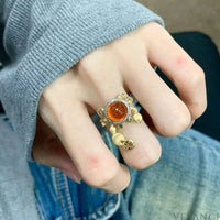 Crab Ring Valentina - 18K Plated Amber Cabochon Crystals Women's Ring Velanci