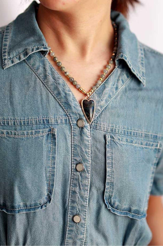 Copper-Accent Stone Bead Pendant Necklace - Coastal Charm Velanci