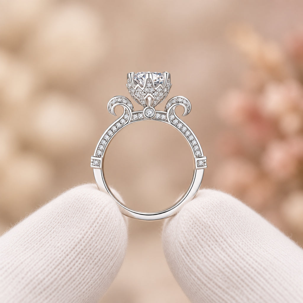 1 Carat Moissanite Ring Giovanna - Crown Setting Sparkle Women's Ring Velanci
