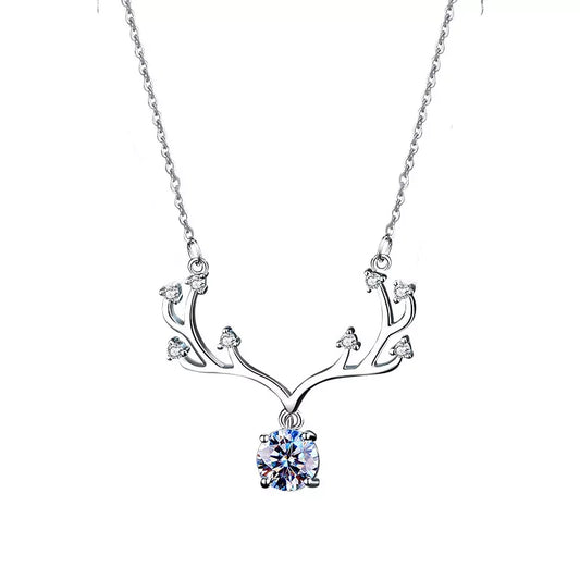 Moissanite Deer Antler Necklace - Sterling Silver Shine Velanci