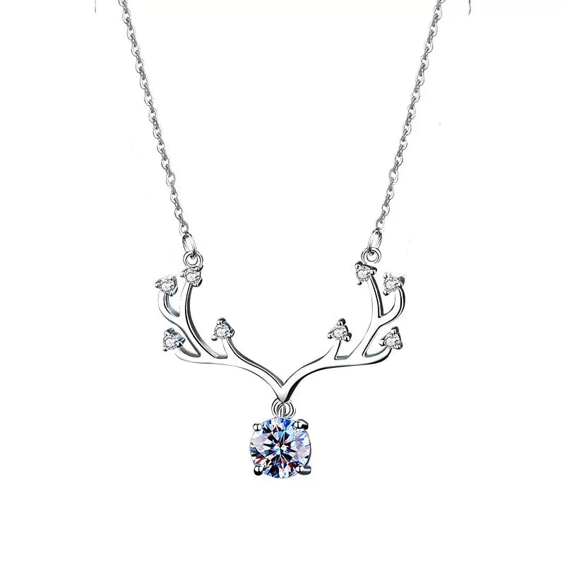 Moissanite Deer Antler Necklace - Sterling Silver Shine Velanci