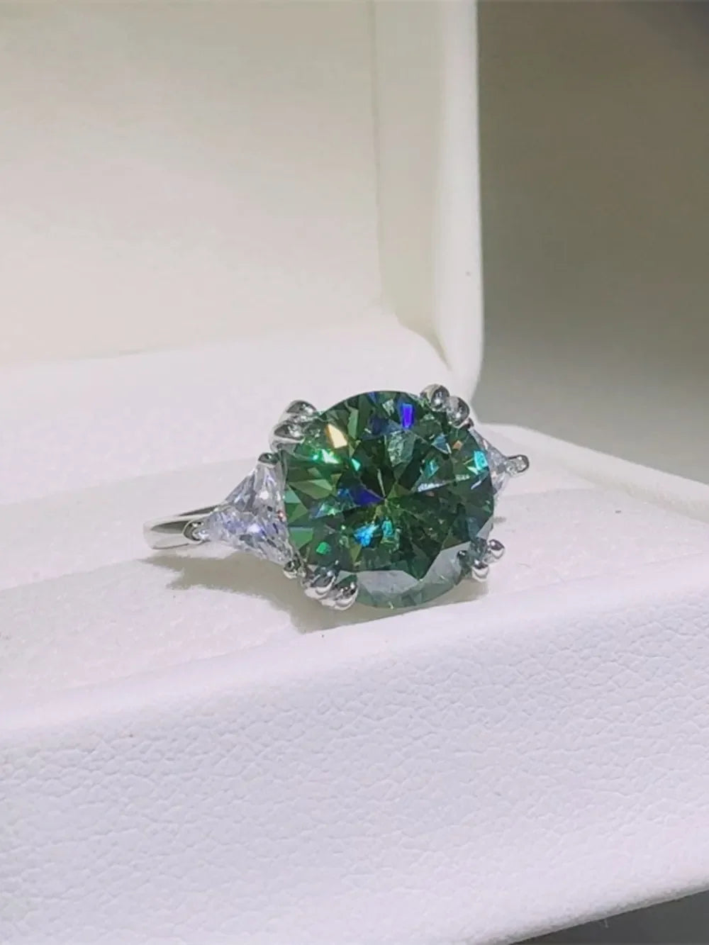 Moissanite Ring 5 Carat Luna - Brilliant Green Sparkle Women's Ring Velanci