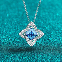 Blue Moissanite Floral Pendant Necklace - 1 Carat Halo Velanci