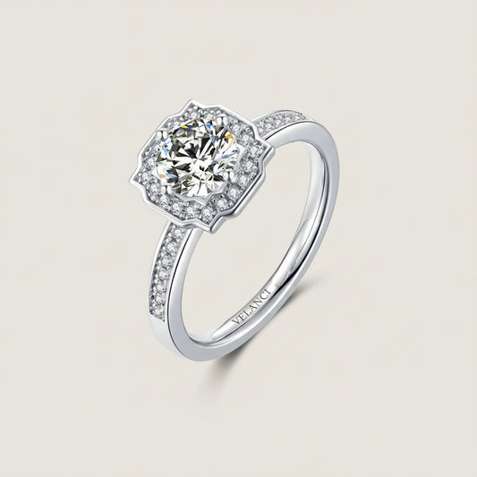 Ring Isabella Halo Sparkle - 1 Carat Moissanite Silver Women's Ring Velanci