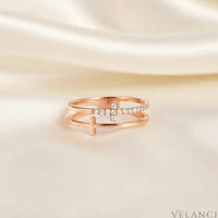 Double Band Cross Ring Lucia - Zircon Accents, Plated Velanci