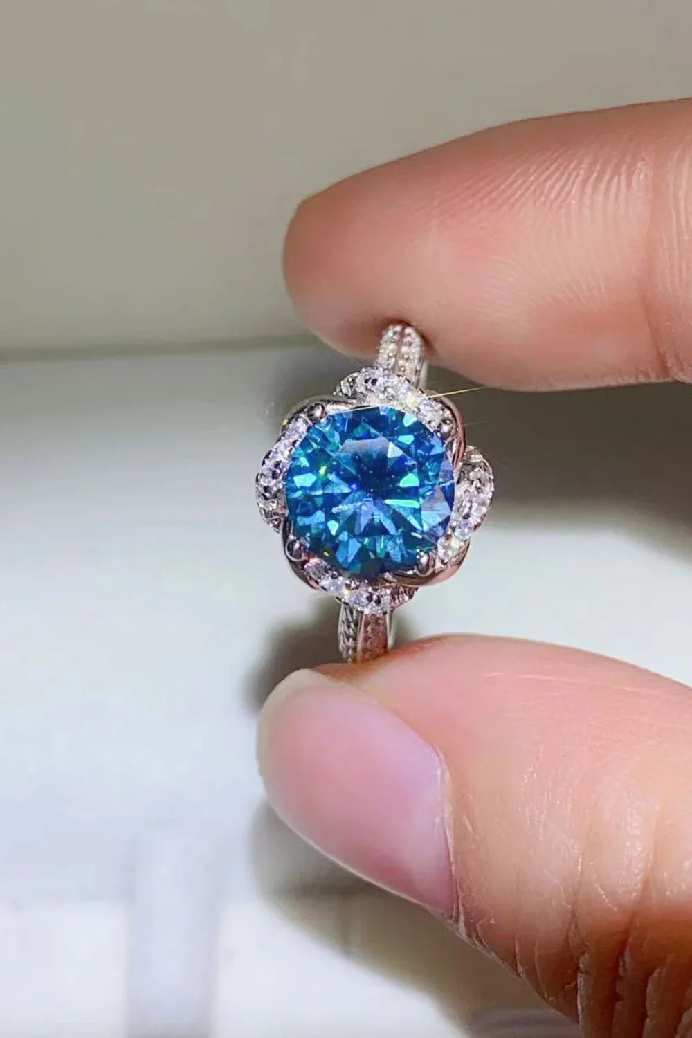 Ring Giulia - 2 Carat Cobalt Blue Moissanite SterlingSilver Women's Ring Velanci