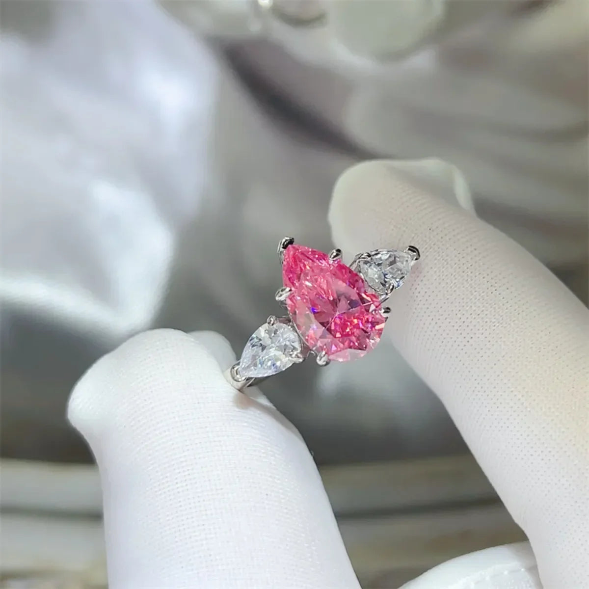 Sterling Silver Ring Isabella - Pink 2Ct Moissanite Women's Ring Velanci