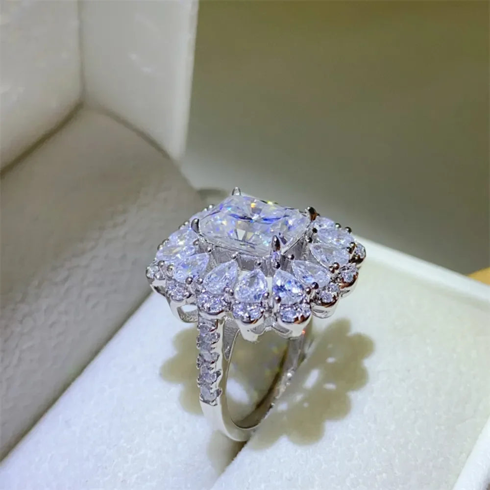 Ring Isabella - 3 Carat Moissanite Halo Sterling Silver Women's Ring Velanci