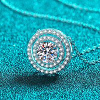Rhodium Plated Moissanite Round Pendant Necklace - 0.5ct Velanci