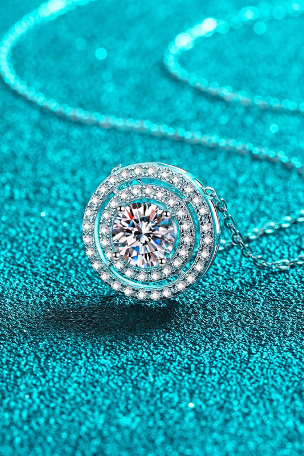 Rhodium Plated Moissanite Round Pendant Necklace - 0.5ct Velanci