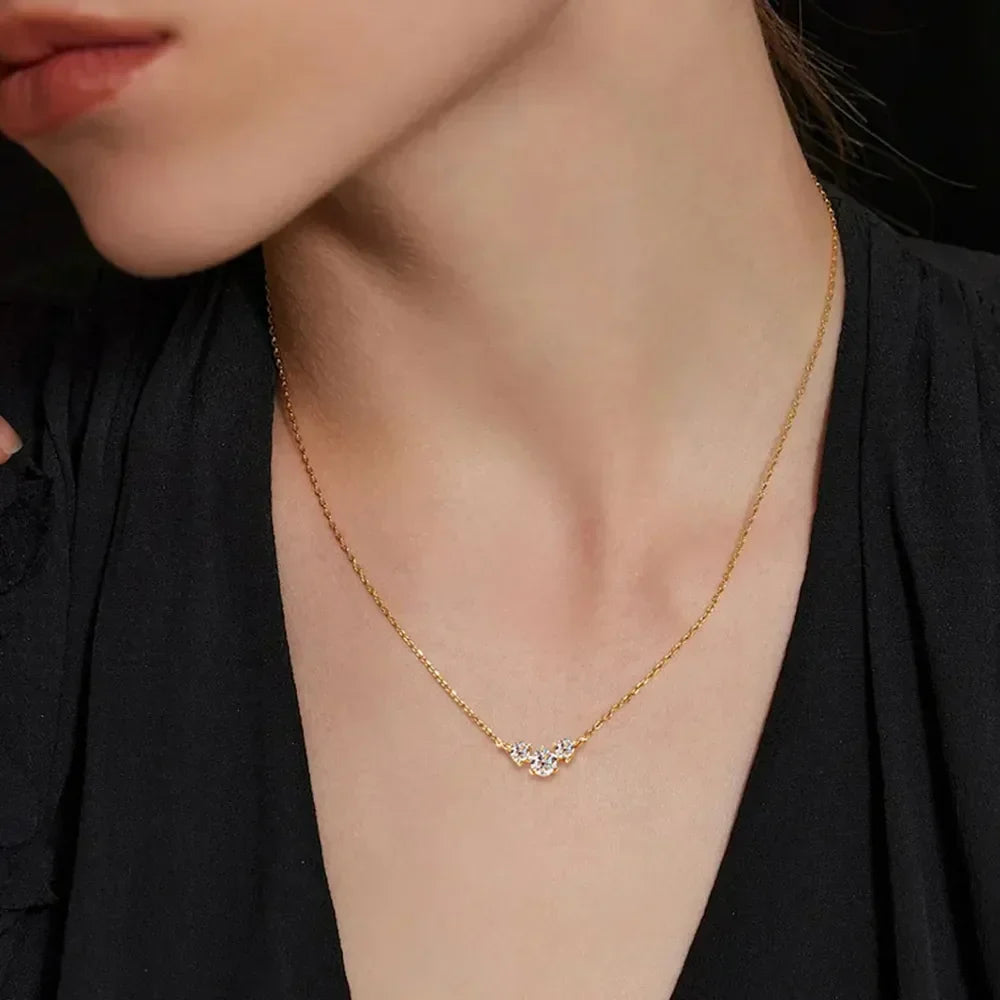 Sterling Silver Inlaid Moissanite Necklace - Everyday Wear Velanci