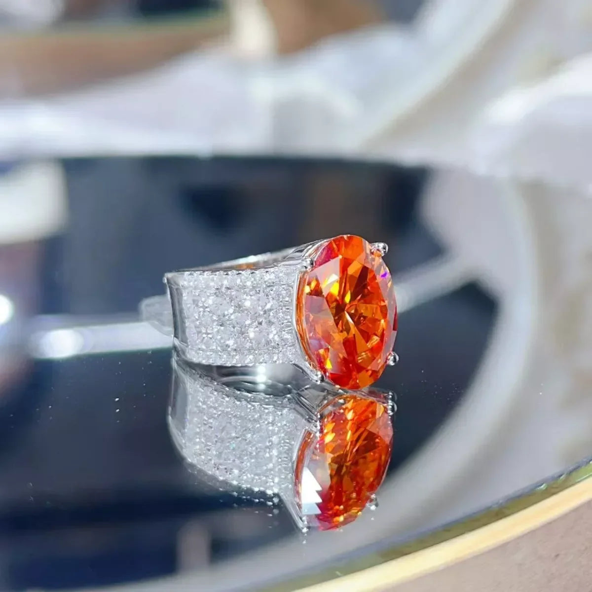 Moissanite Ring Bianca - Oval Orange 8 Carat, Certificate Women's Ring Velanci