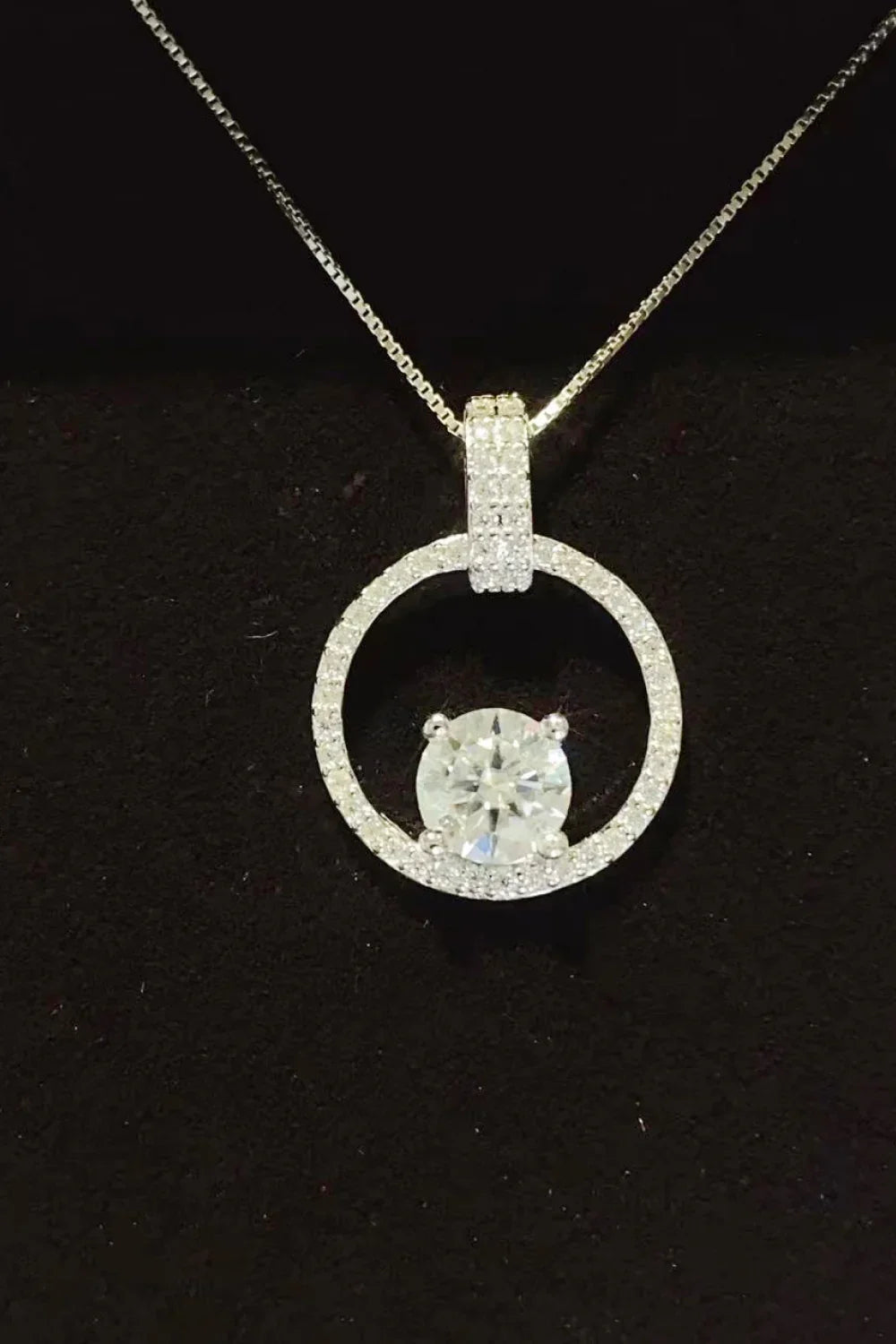 Moissanite Circle Pendant Necklace - 1 Carat Halo Design Velanci
