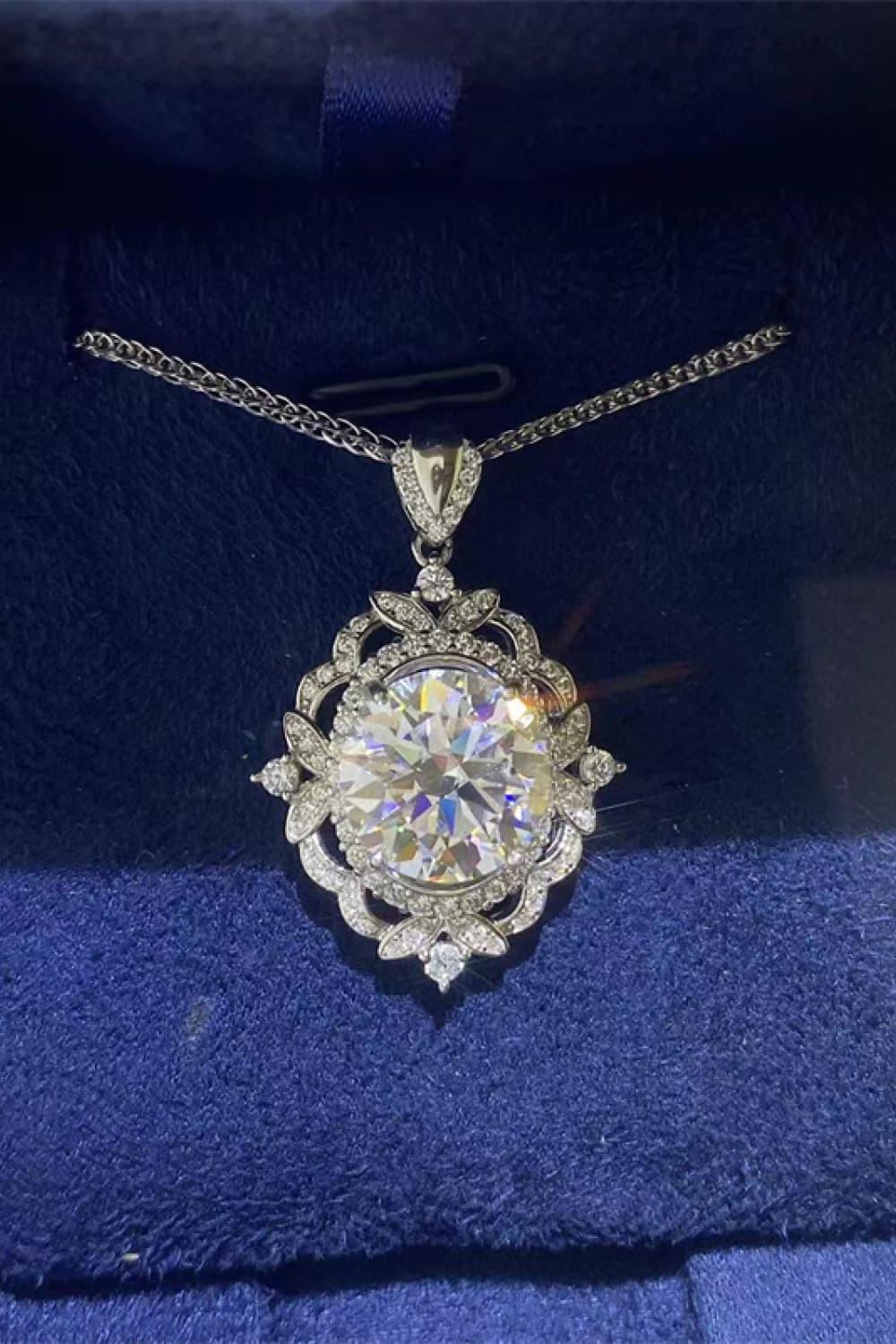 Moissanite Halo Sterling Silver Necklace Velanci